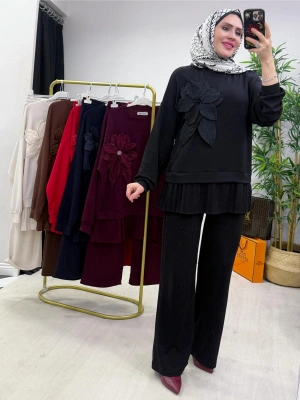 Gül Broş Detaylı Oysho Kumaş Takım Siyah