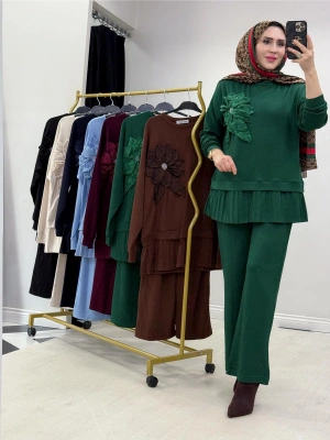 Gül Broş Detaylı Oysho Kumaş Takım Zümrüt Yeşil