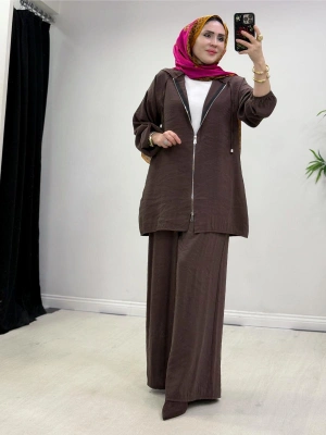 Yeni Sezon Kap Model Qupra Kumaş Takım Kahverengi