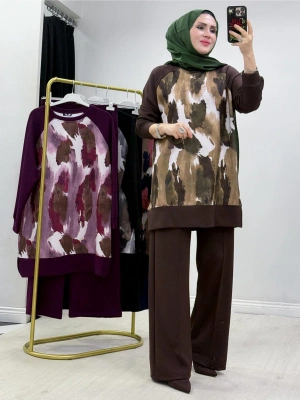 Batik Baskı Takım Kahverengi
