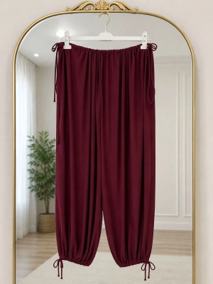 Belden Ayarlamalı Şalvar Pantolon Bordo