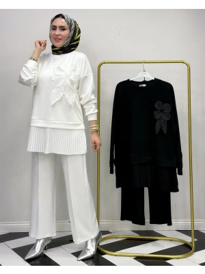 Broş Detaylı Takım Beyaz