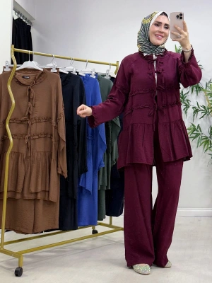 Fırfır Detaylı Modal Takım Bordo