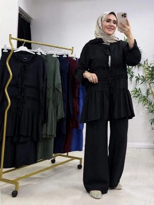 Fırfır Detaylı Modal Takım Siyah