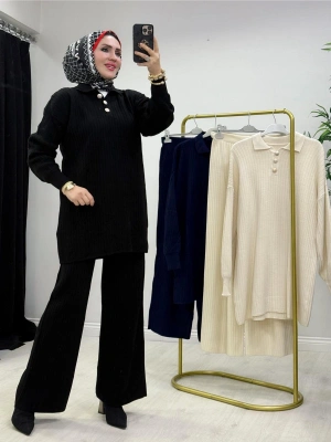 Fitilli Triko Takım Siyah