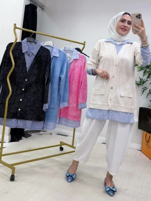 Gömlekli Spor Model Tunik Krem