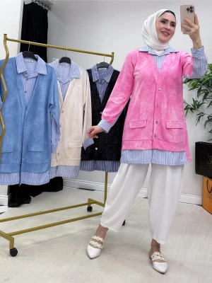 Gömlekli Spor Model Tunik Pembe