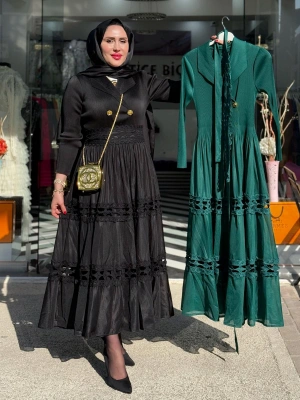 İthal Akordiyon Elbise Yeşil