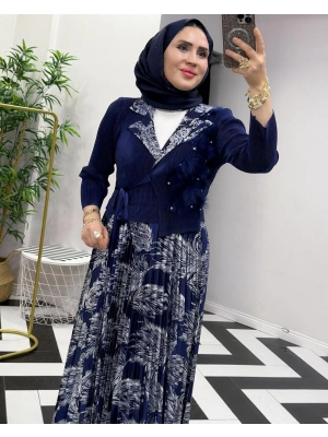 İthal Elbise Zarif Tasarım Lacivert