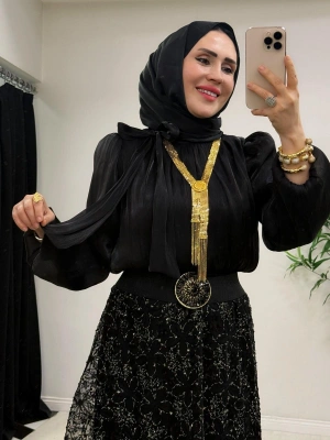 İthal Tasarım Etekli Takım Siyah