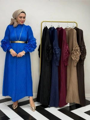 İthal Volan Detaylı Elbise Mavi