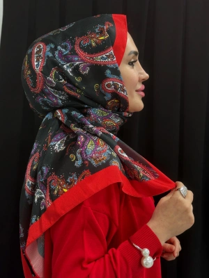 Jakar Şal Siyah Kırmızı