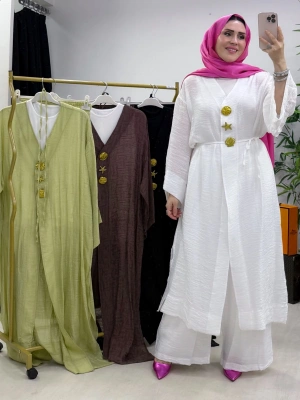 Keten Kumaş Kap Model Takım Beyaz
