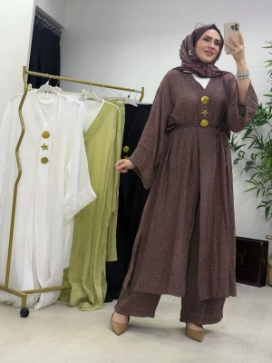 Keten Kumaş Kap Model Takım Kahverengi