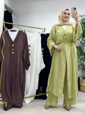 Keten Kumaş Kap Model Takım Yağ Yeşili