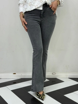 Likralı Esnek Kot Pantolon Rahat Kalıp Gri Renk