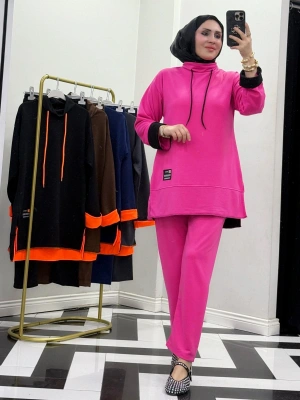 Neon Detaylı Takım Fuşya