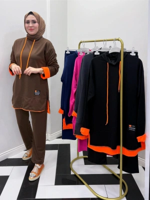 Neon Detaylı Takım Kahverengi