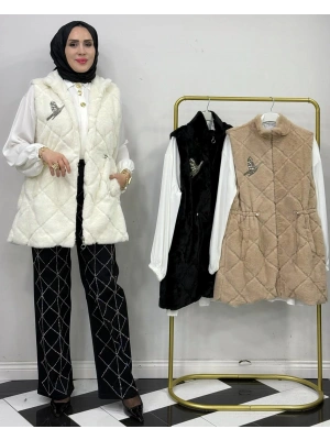 Peluş Yelek – İç Astarlı Beyaz