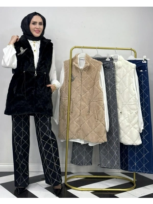 Peluş Yelek – İç Astarlı Siyah