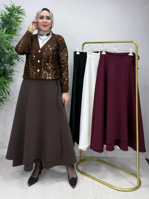 Scuba Kapaklı Model Etek Kahverengi