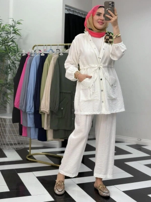 Spor İkili Takım – Kalite Ağaç Kabuğu Kumaş Beyaz