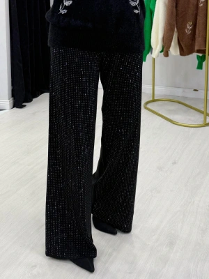 Taşlı Triko Pantolon Siyah