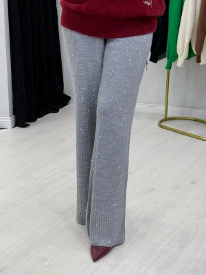 Taşlı Triko Pantolon Gri