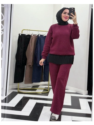 Üç İplik Şardonlu Rahat Kalıp Takım Bordo