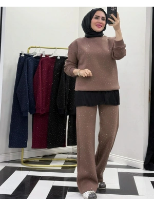 Üç İplik Şardonlu Rahat Kalıp Takım Vizon