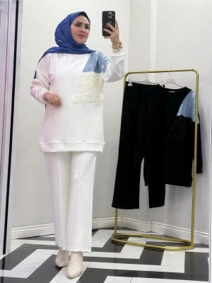 Yeni Sezon Gül Detaylı Takım Beyaz