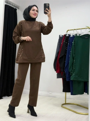 Yeni Sezon İncili Penye Takım Kahverengi