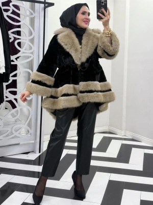 Yeni Sezon İthal Kürk Siyah-Bej