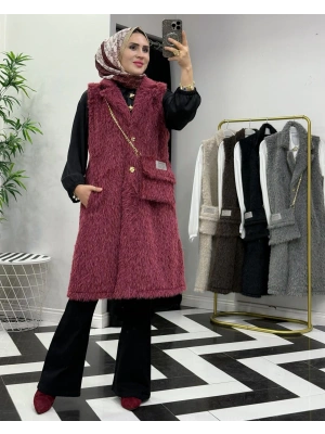 Yeni Sezon Kürk Yelek Bordo