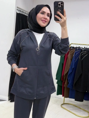 Zımba Taş Detaylı Tasarım Gri Takım