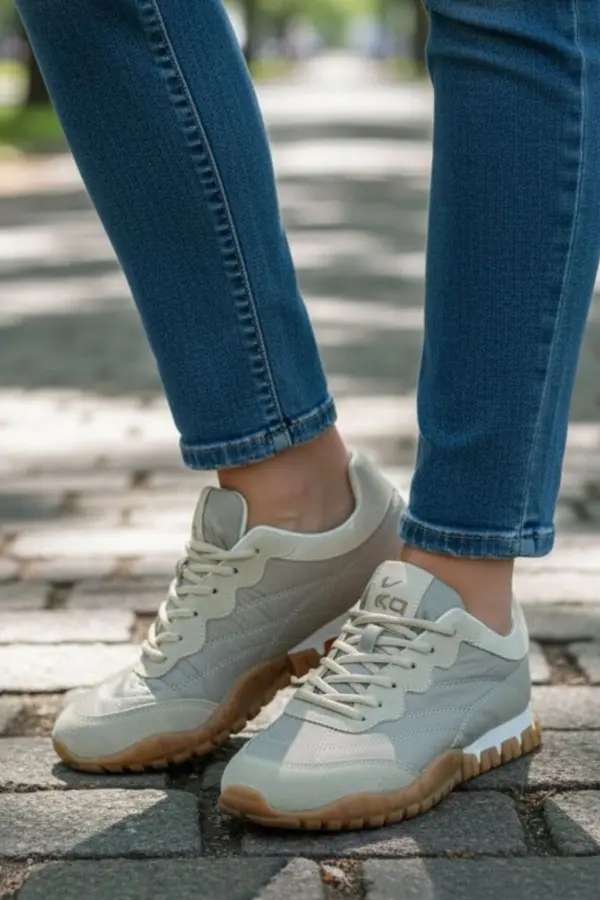 Muxa Unisex Bej Sneaker - Hafif ve Esnek Günlük Ayakkabı - Kaymaz Taban