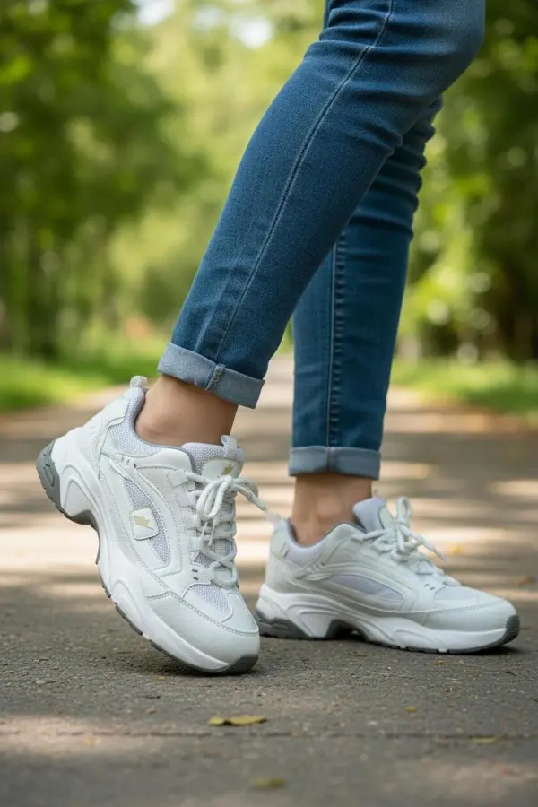 Nizie Retro Stil Beyaz Comfort Taban Kadın Sneaker Ayakkabı