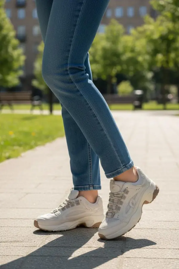 Nizie Retro Stil Bej Comfort Taban Kadın Sneaker Ayakkabı