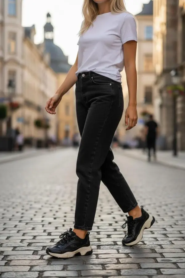 Nizie Retro Stil Siyah Comfort Taban Kadın Sneaker Ayakkabı