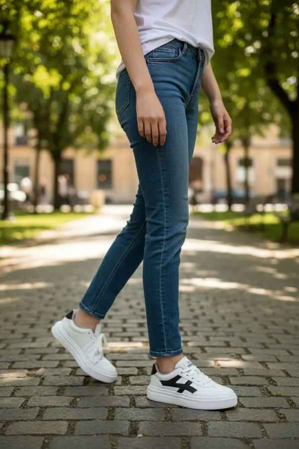 Meengi Unisex Beyaz Siyah Detaylı Günlük Spor Ayakkabı - Sneaker