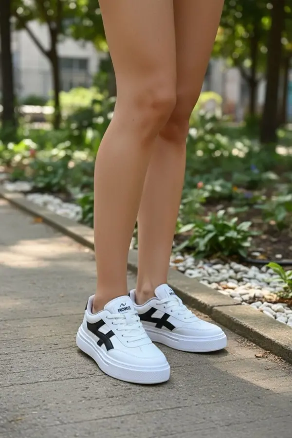 Meengi Unisex Beyaz Siyah Detaylı Günlük Spor Ayakkabı - Sneaker