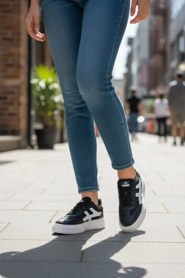 Meengi Unisex Siyah Beyaz Detaylı Günlük Spor Ayakkabı - Sneaker