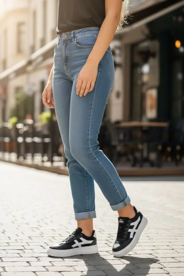 Meengi Unisex Siyah Beyaz Detaylı Günlük Spor Ayakkabı - Sneaker