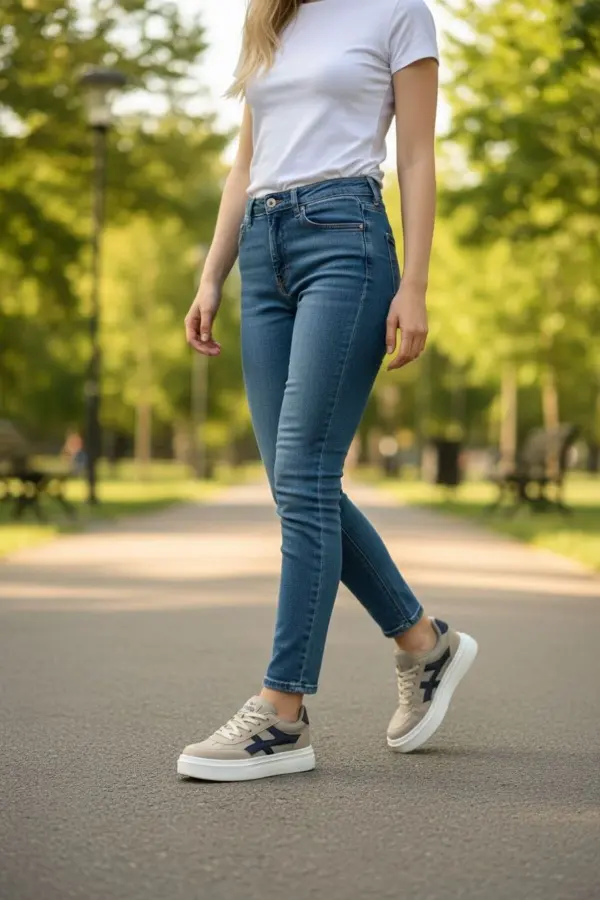 Meengi Unisex Bej Siyah Detaylı Günlük Spor Ayakkabı - Sneaker