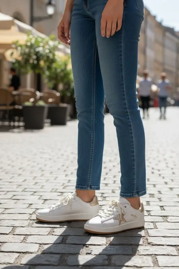 Seeyli Kadın Bej Altın Yıldız Detaylı Günlük Spor Ayakkabı - Sneaker