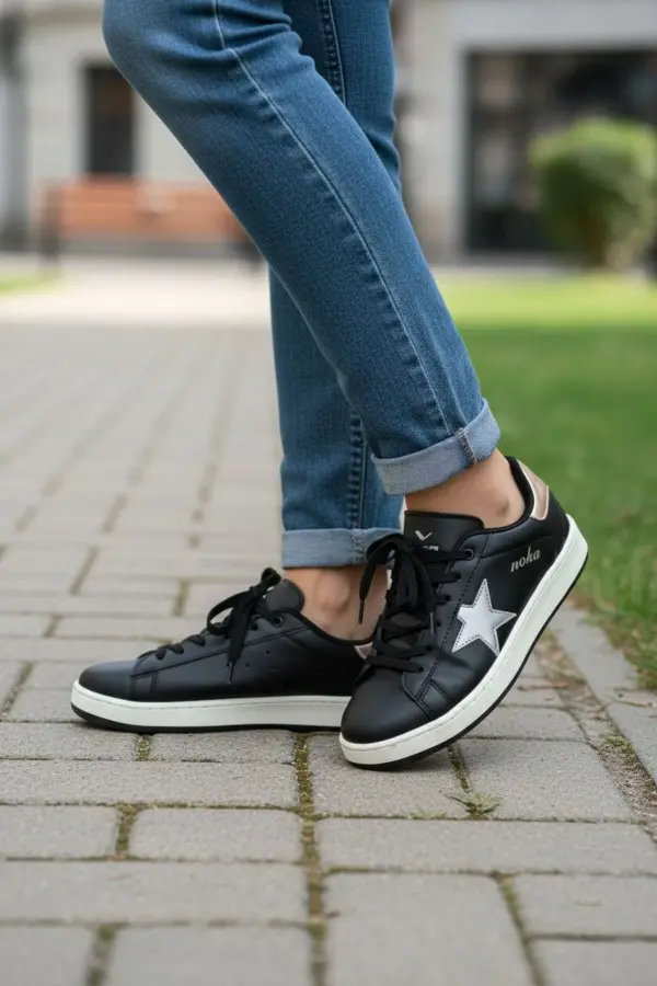 Seeyli Kadın Siyah Gümüş Yıldız Detaylı Günlük Spor Ayakkabı - Sneaker