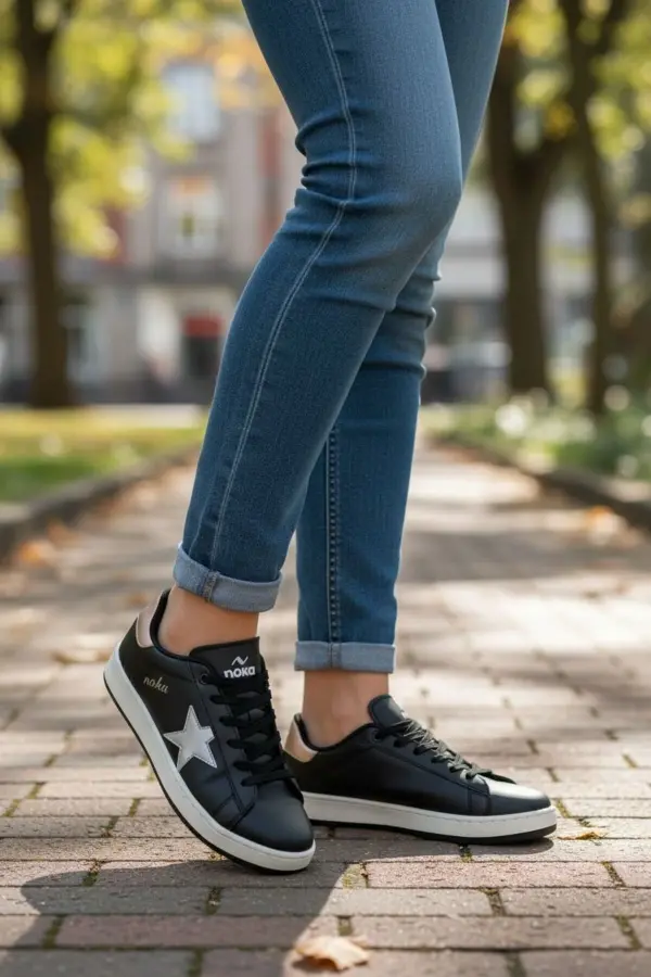 Seeyli Kadın Siyah Gümüş Yıldız Detaylı Günlük Spor Ayakkabı - Sneaker