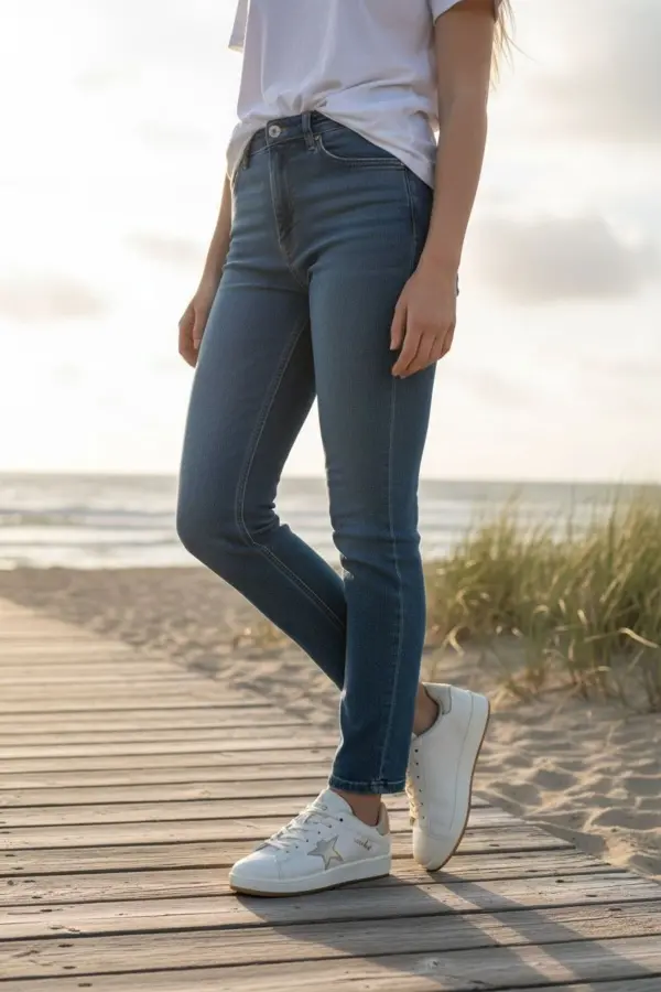 Seeyli Kadın Beyaz Altın Yıldız Detaylı Günlük Spor Ayakkabı - Sneaker