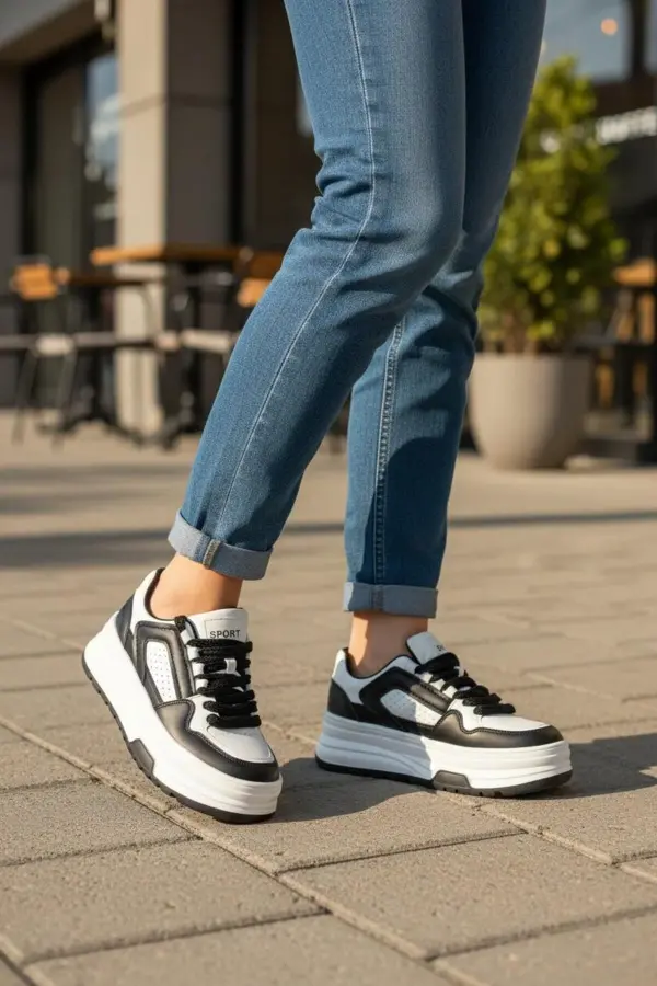 Ropee Street Style Yüksek Taban Siyah Beyaz Kadın Sneaker