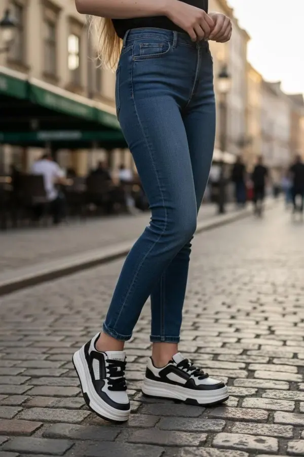 Ropee Street Style Yüksek Taban Siyah Beyaz Kadın Sneaker